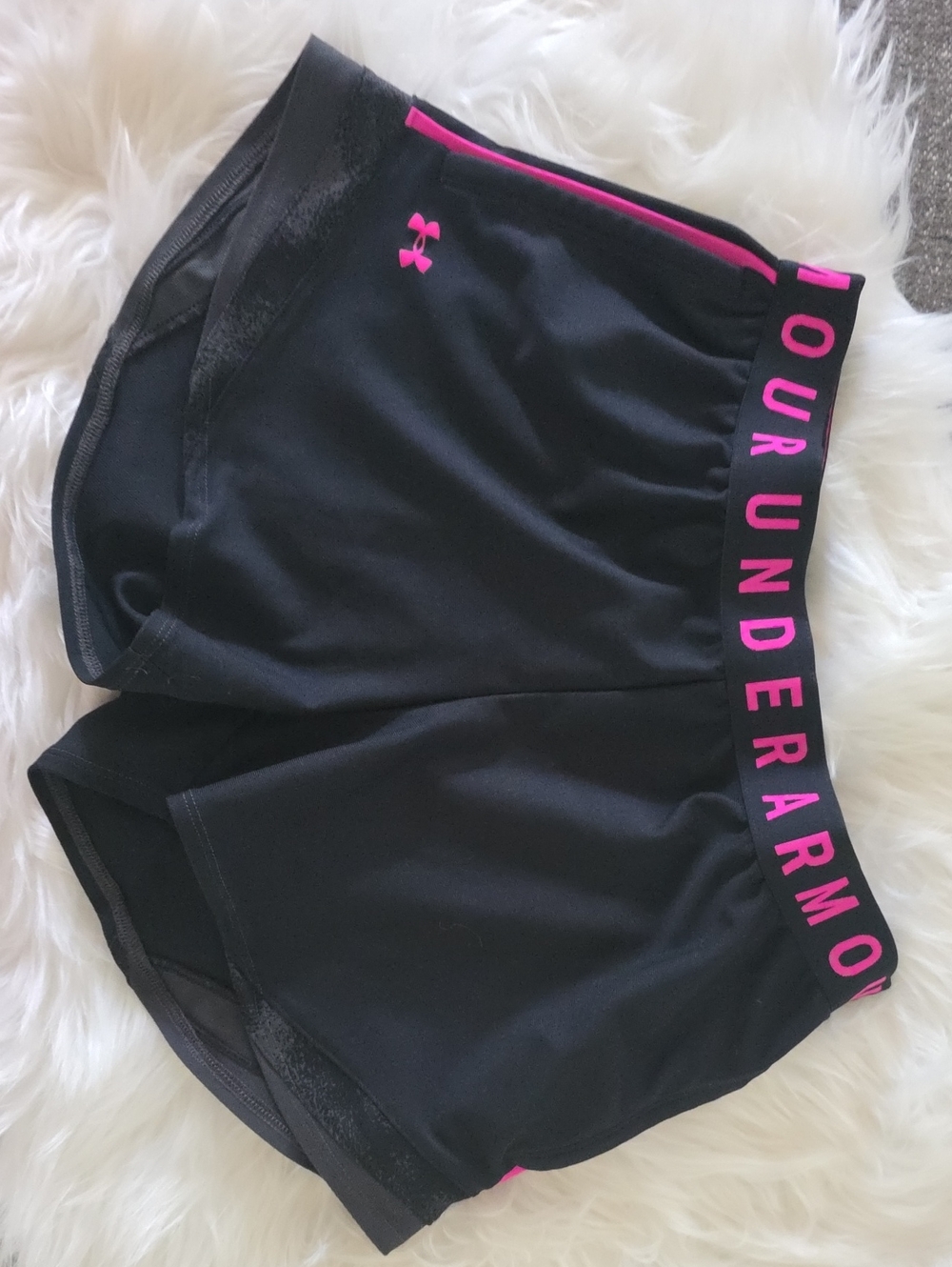 Under Armour Black Shorts with Pink Waistband and Logo❤️